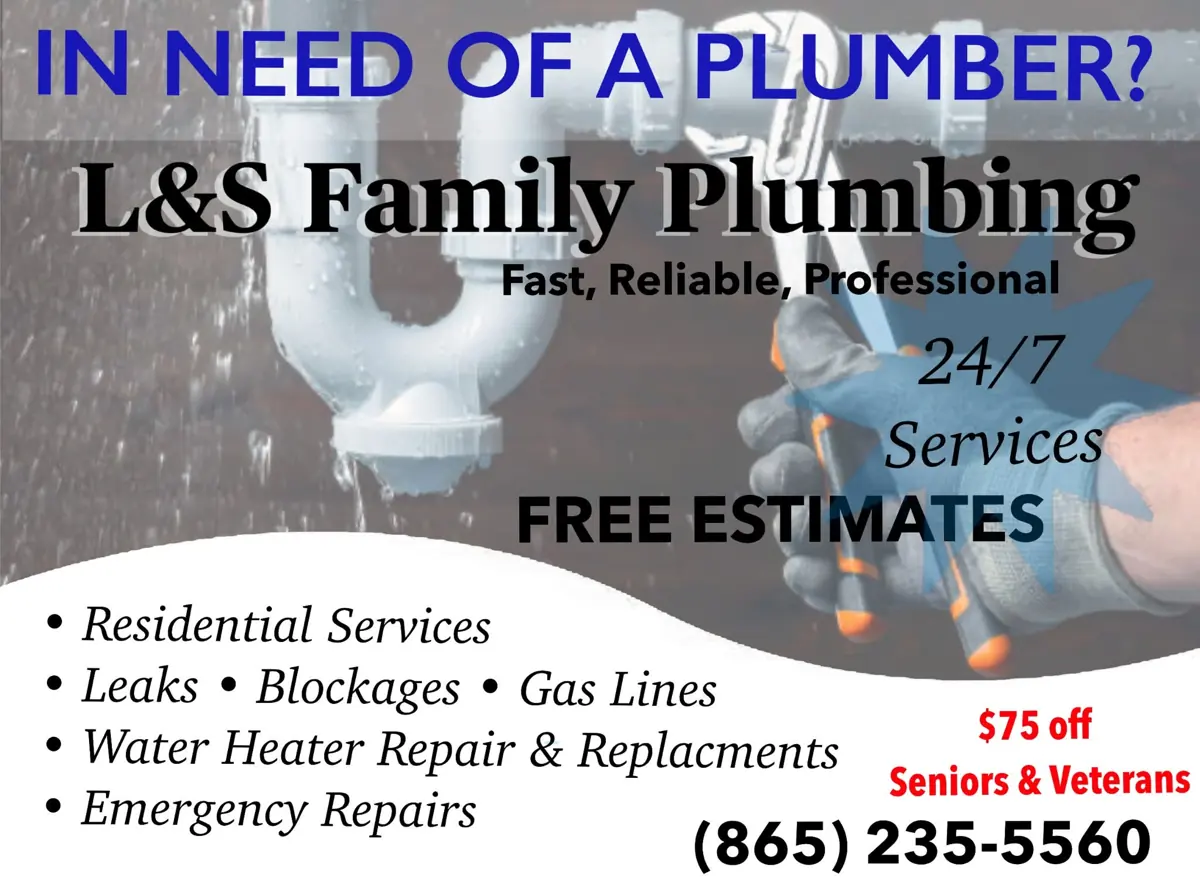 L&S Family Plumbing flyer: 24/7 services and free estimates